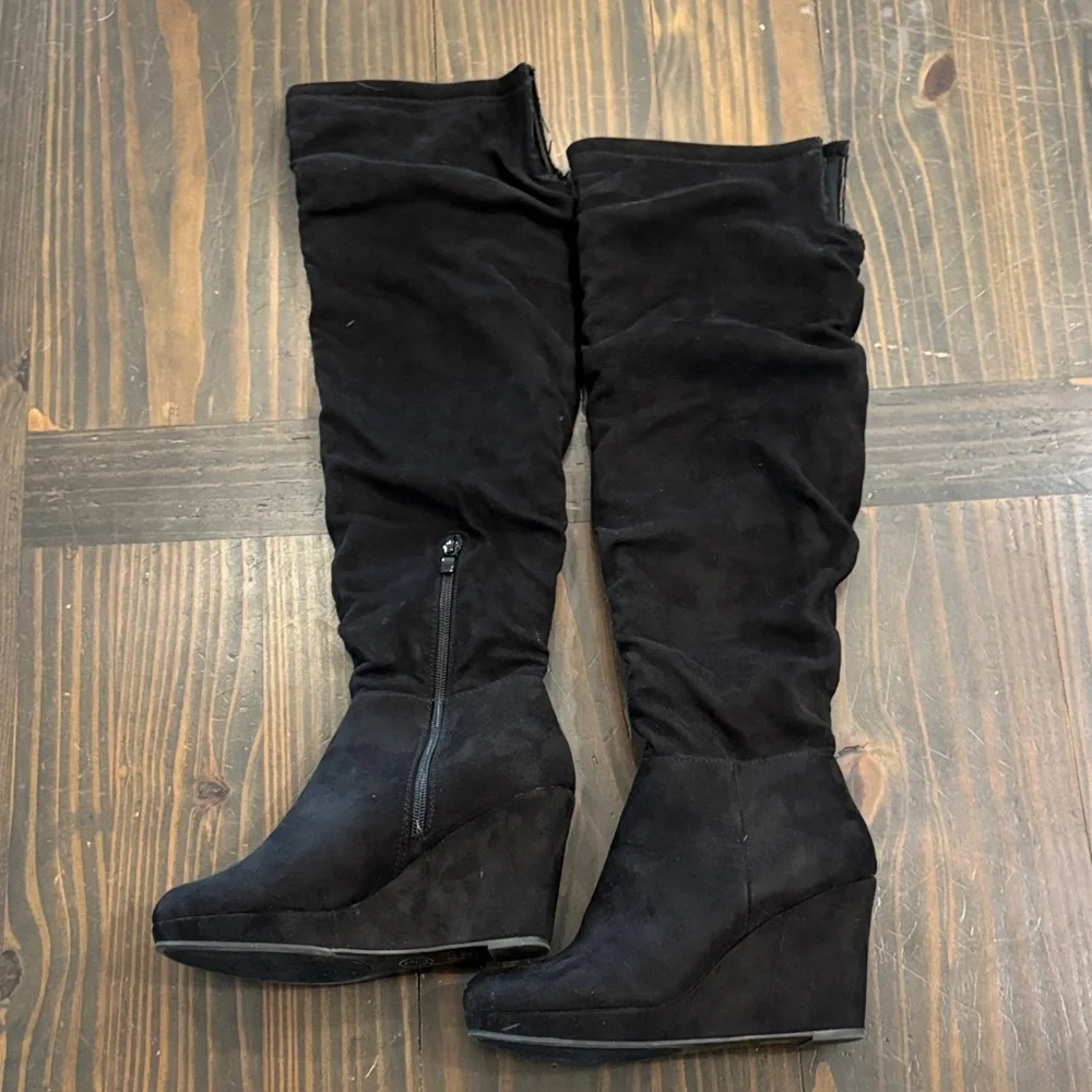 Chinese Laundry Black Over-the-Knee Wedge Boots - Women - Picture 4 of 7
